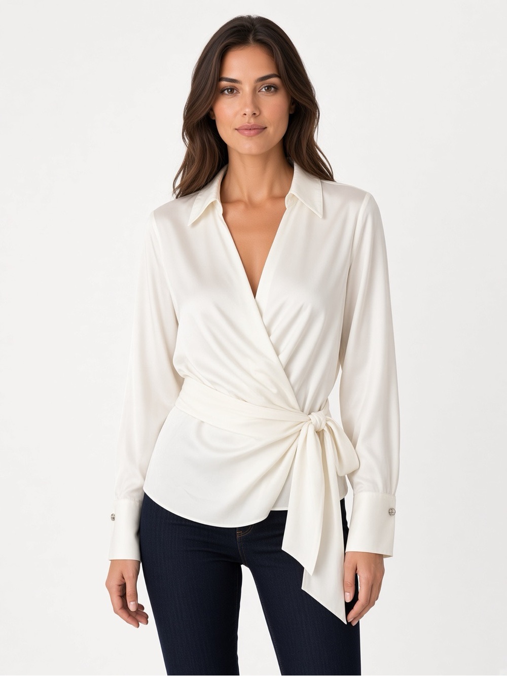 Ann Taylor Cream Wrap Blouse with Side Tie